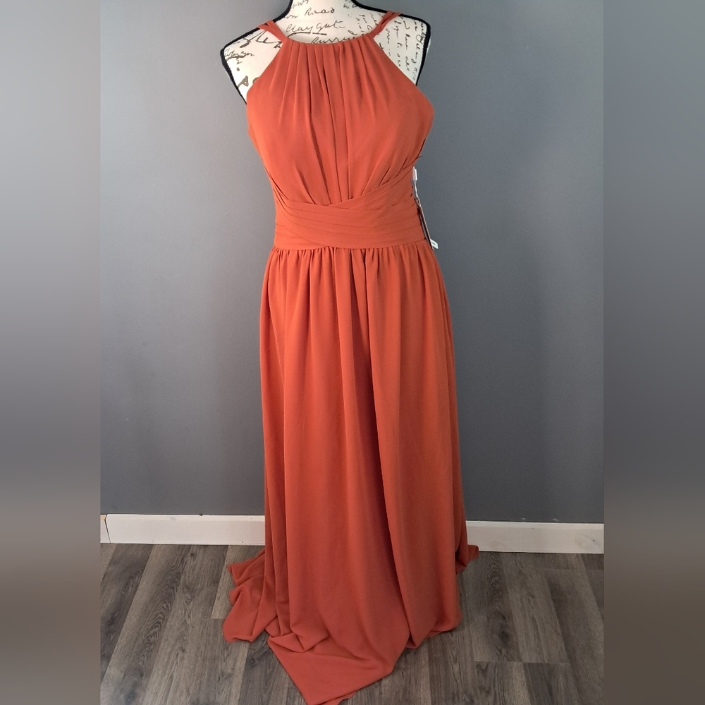 SOMIFA Burnt Orange Size 12 High Neck Corset Back Bridesmaid Dress NWT